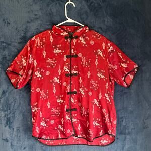 Alexander Del rossa Red Floral Unique Satin‎ Lightweight Sleepwear top Womans XL